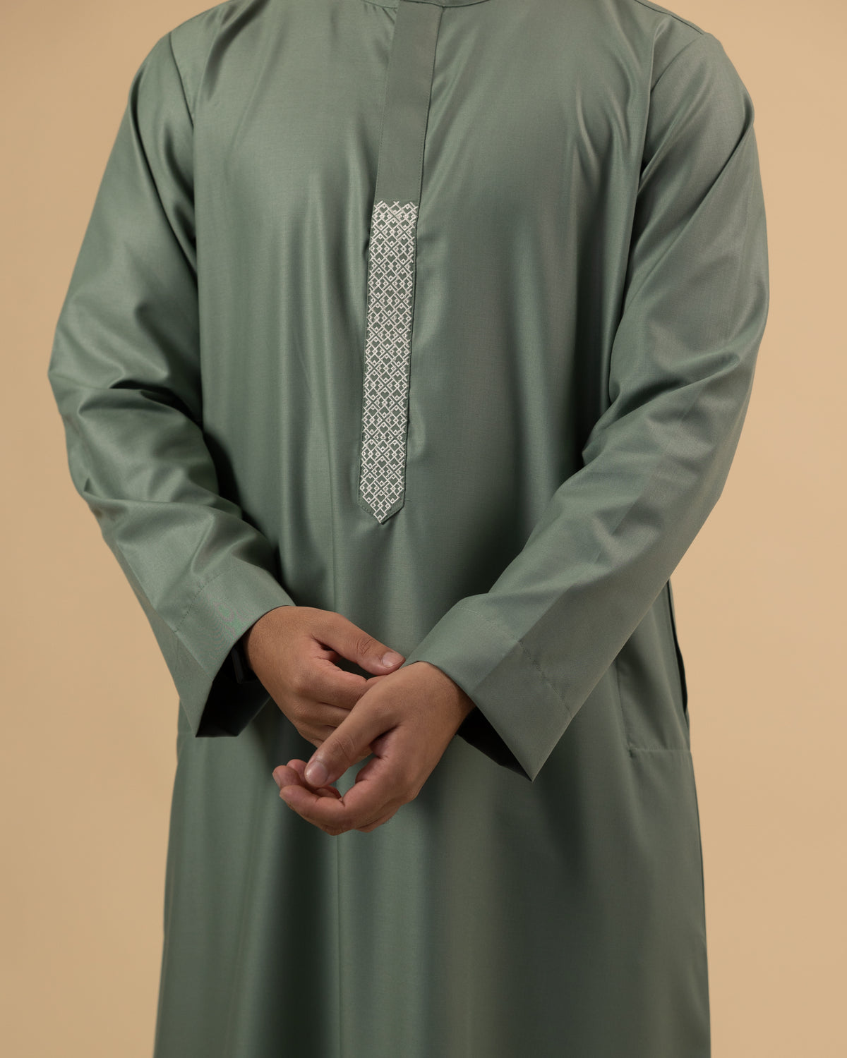 Mint Green Thobe with Front Embroidery
