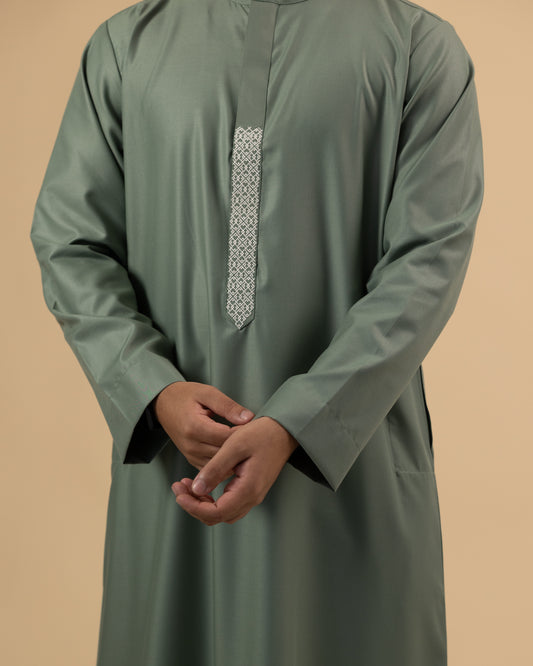Mint Green Thobe with Front Embroidery Junior