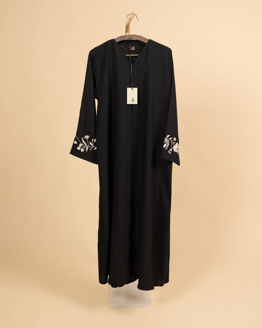 Black Abaya with Cream Hand Embroidery
