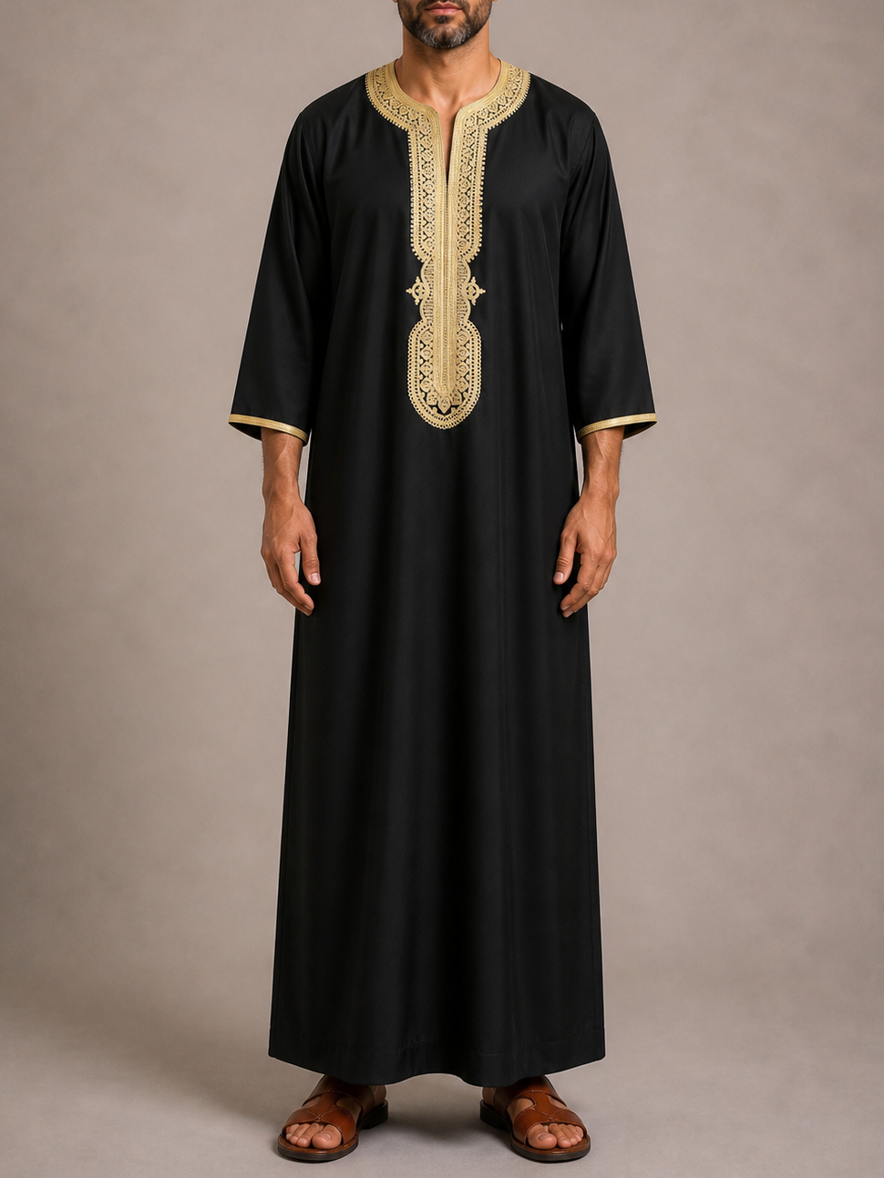 Morrocan Black/Gold Gabardine Gandoura