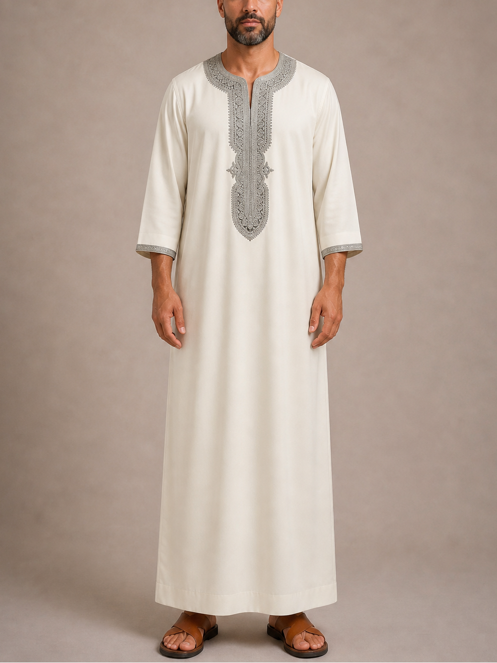Morrocan Cream/Grey Gabardine Gandoura